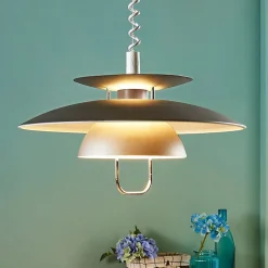Lindby hanglamp Nadija, grijs, 43 cm, in hoogte verstelbaar, E27