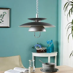 Lindby hanglamp Nadija, grijs, 43 cm, in hoogte verstelbaar, E27