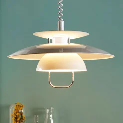 Lindby hanglamp Nadija, wit, 43 cm, in hoogte verstelbaar, E27