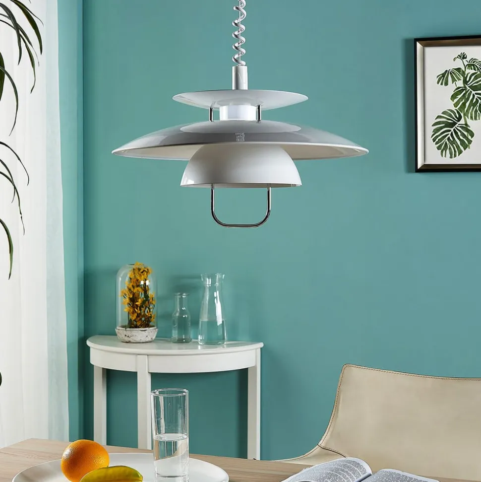 Lindby hanglamp Nadija, wit, 43 cm, in hoogte verstelbaar, E27