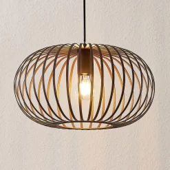 Lindby hanglamp Nahele, bruin, metaal, Ø 40 cm, E27