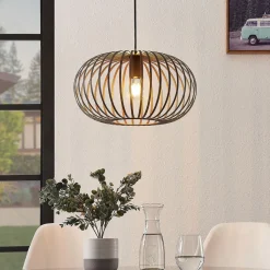 Lindby hanglamp Nahele, bruin, metaal, Ø 40 cm, E27