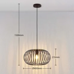 Lindby hanglamp Nahele, bruin, metaal, Ø 40 cm, E27