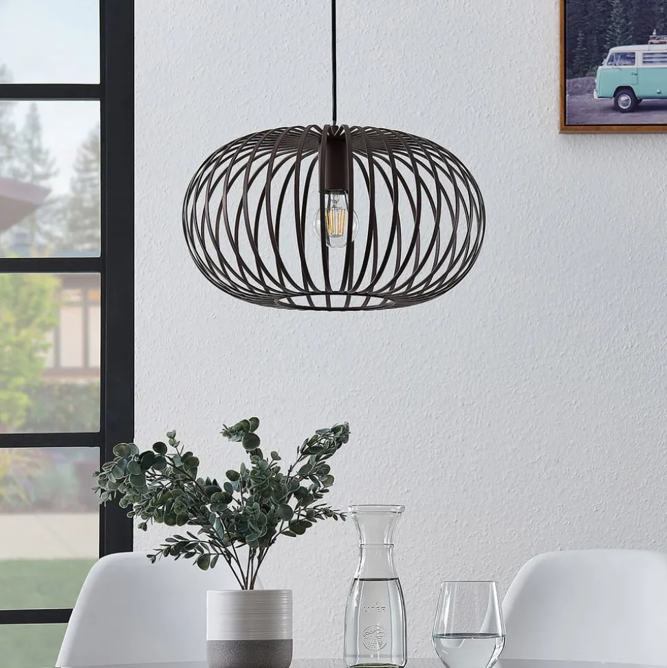 Lindby hanglamp Nahele, bruin, metaal, Ø 40 cm, E27