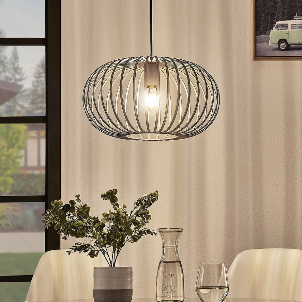 Lindby hanglamp Nahele, bruin, metaal, Ø 40 cm, E27