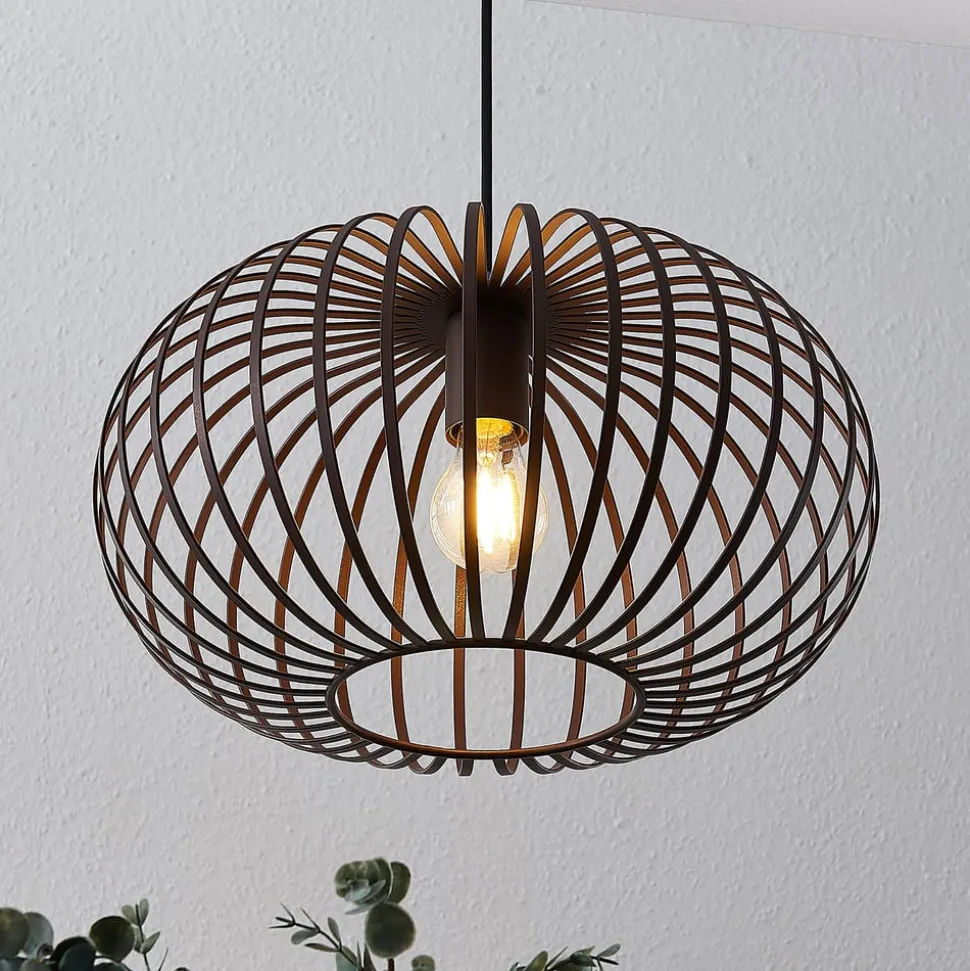 Lindby hanglamp Nahele, bruin, metaal, Ø 40 cm, E27