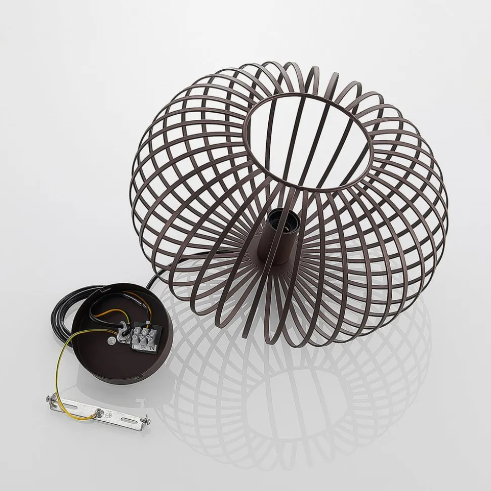 Lindby hanglamp Nahele, bruin, metaal, Ø 40 cm, E27