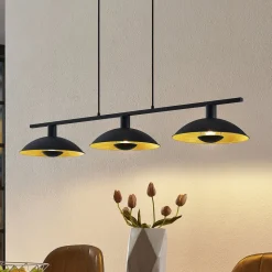 Lindby hanglamp Narisara, 118cm, E14, 3-lamps, zwart-goud