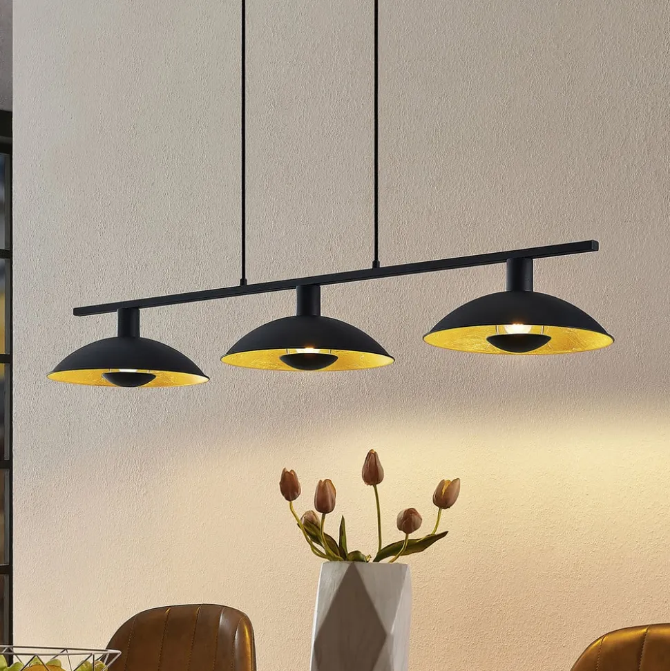 Lindby hanglamp Narisara, 118cm, E14, 3-lamps, zwart-goud