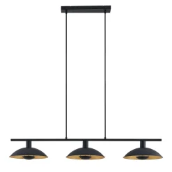 Lindby hanglamp Narisara, 118cm, E14, 3-lamps, zwart-goud