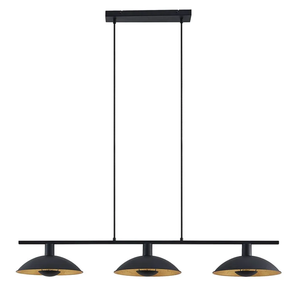 Lindby hanglamp Narisara, 118cm, E14, 3-lamps, zwart-goud
