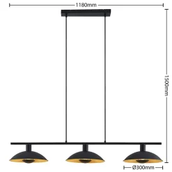 Lindby hanglamp Narisara, 118cm, E14, 3-lamps, zwart-goud