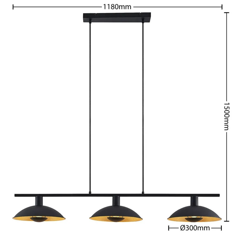 Lindby hanglamp Narisara, 118cm, E14, 3-lamps, zwart-goud