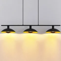 Lindby hanglamp Narisara, 118cm, E14, 3-lamps, zwart-goud