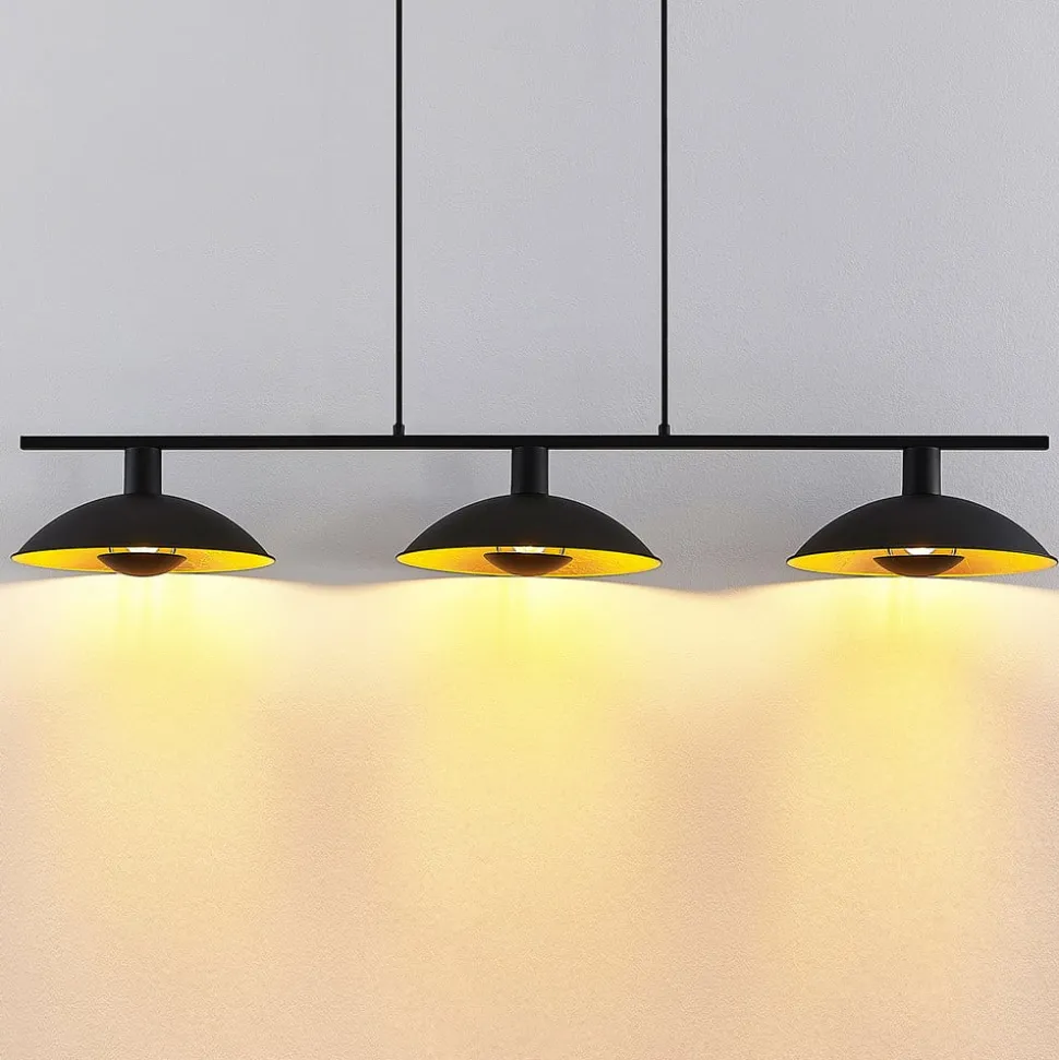 Lindby hanglamp Narisara, 118cm, E14, 3-lamps, zwart-goud