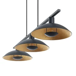 Lindby hanglamp Narisara, 118cm, E14, 3-lamps, zwart-goud