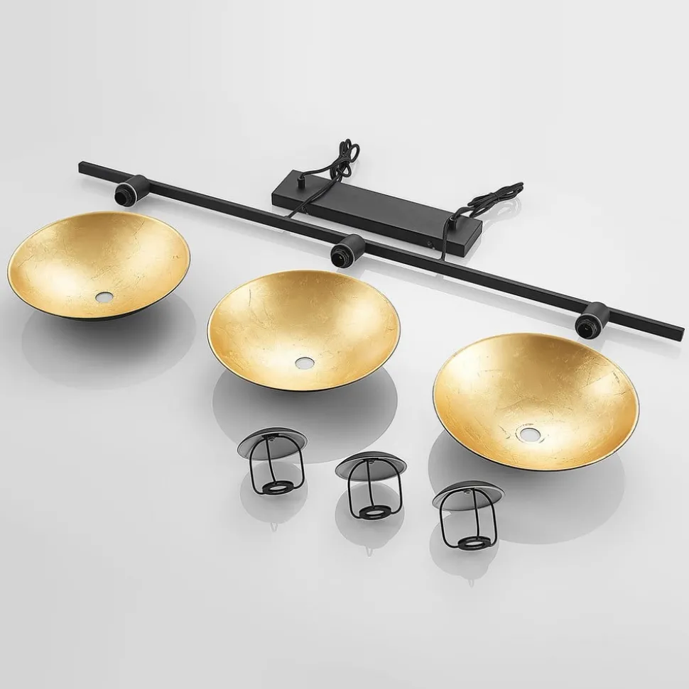 Lindby hanglamp Narisara, 118cm, E14, 3-lamps, zwart-goud