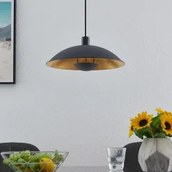 Lindby hanglamp Narisara, Ø 40 cm, E27, zwart-goud