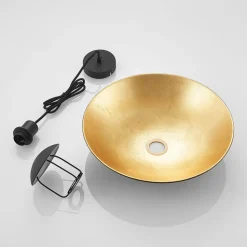 Lindby hanglamp Narisara, Ø 40 cm, E27, zwart-goud