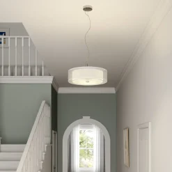 Lindby hanglamp Pikka, wit, textiel, Ø 50 cm, E27