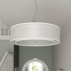 Lindby hanglamp Pikka, wit, textiel, Ø 50 cm, E27