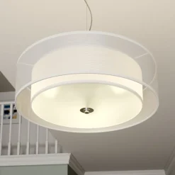 Lindby hanglamp Pikka, wit, textiel, Ø 50 cm, E27