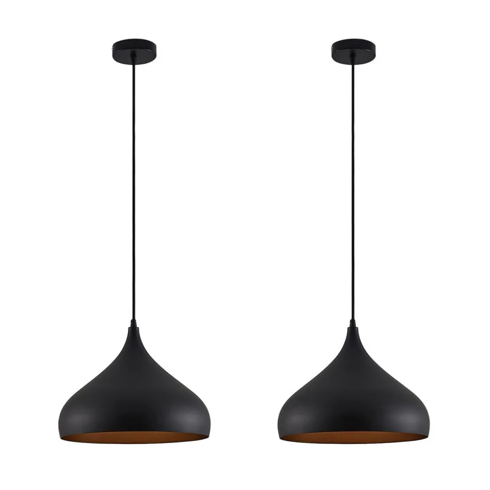 Lindby hanglamp Ritana, set van 2, zwart-goud, metaal, E27