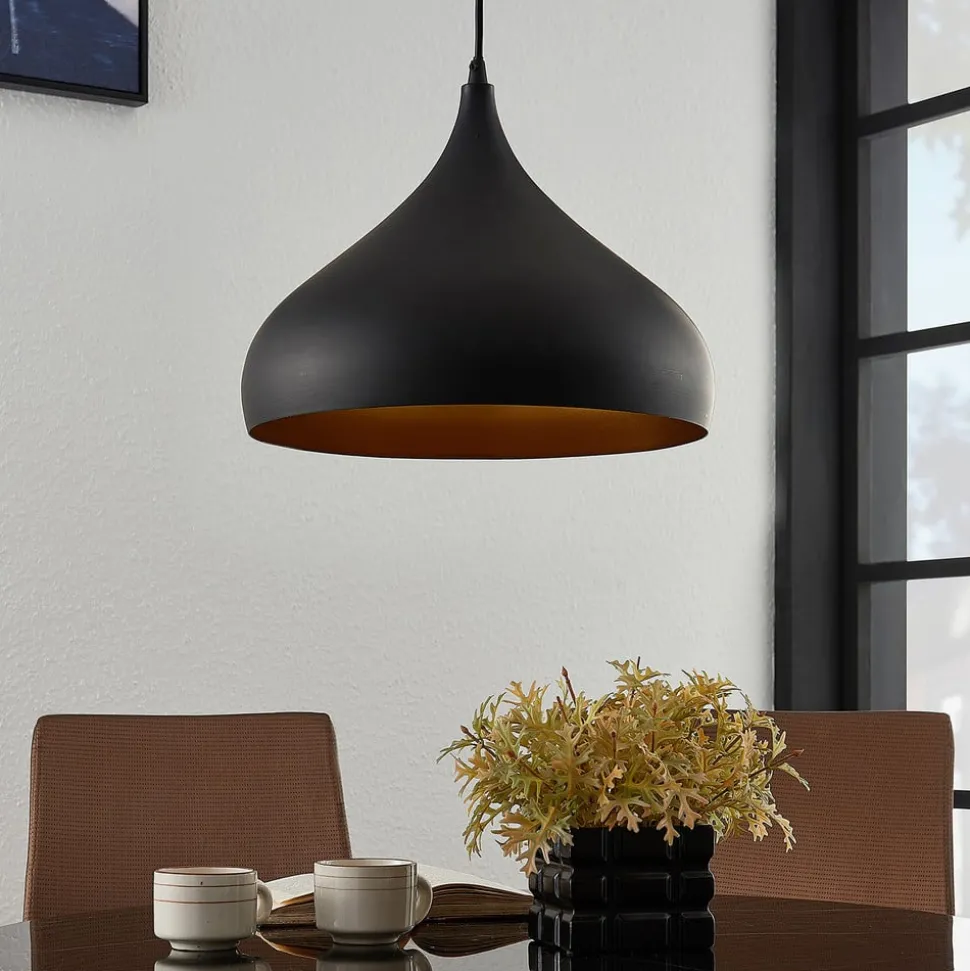 Lindby hanglamp Ritana, set van 2, zwart-goud, metaal, E27
