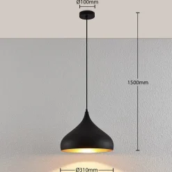 Lindby hanglamp Ritana, set van 2, zwart-goud, metaal, E27