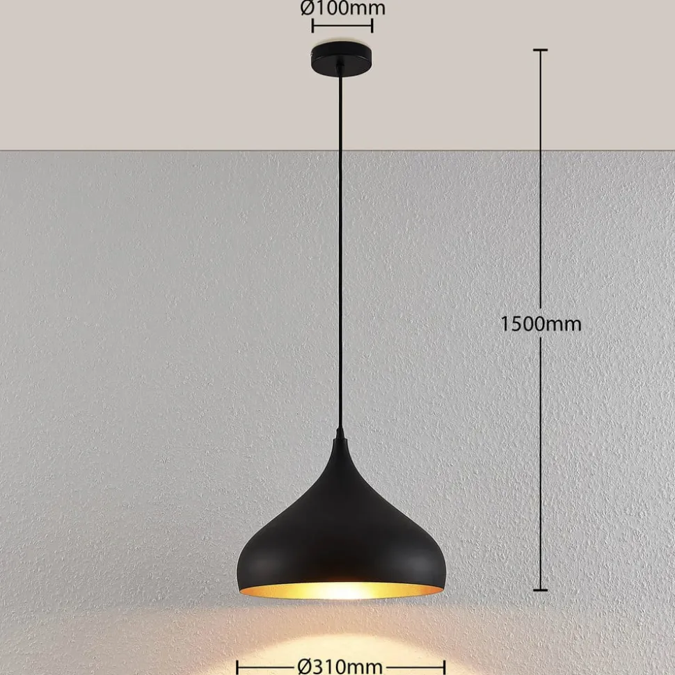 Lindby hanglamp Ritana, set van 2, zwart-goud, metaal, E27