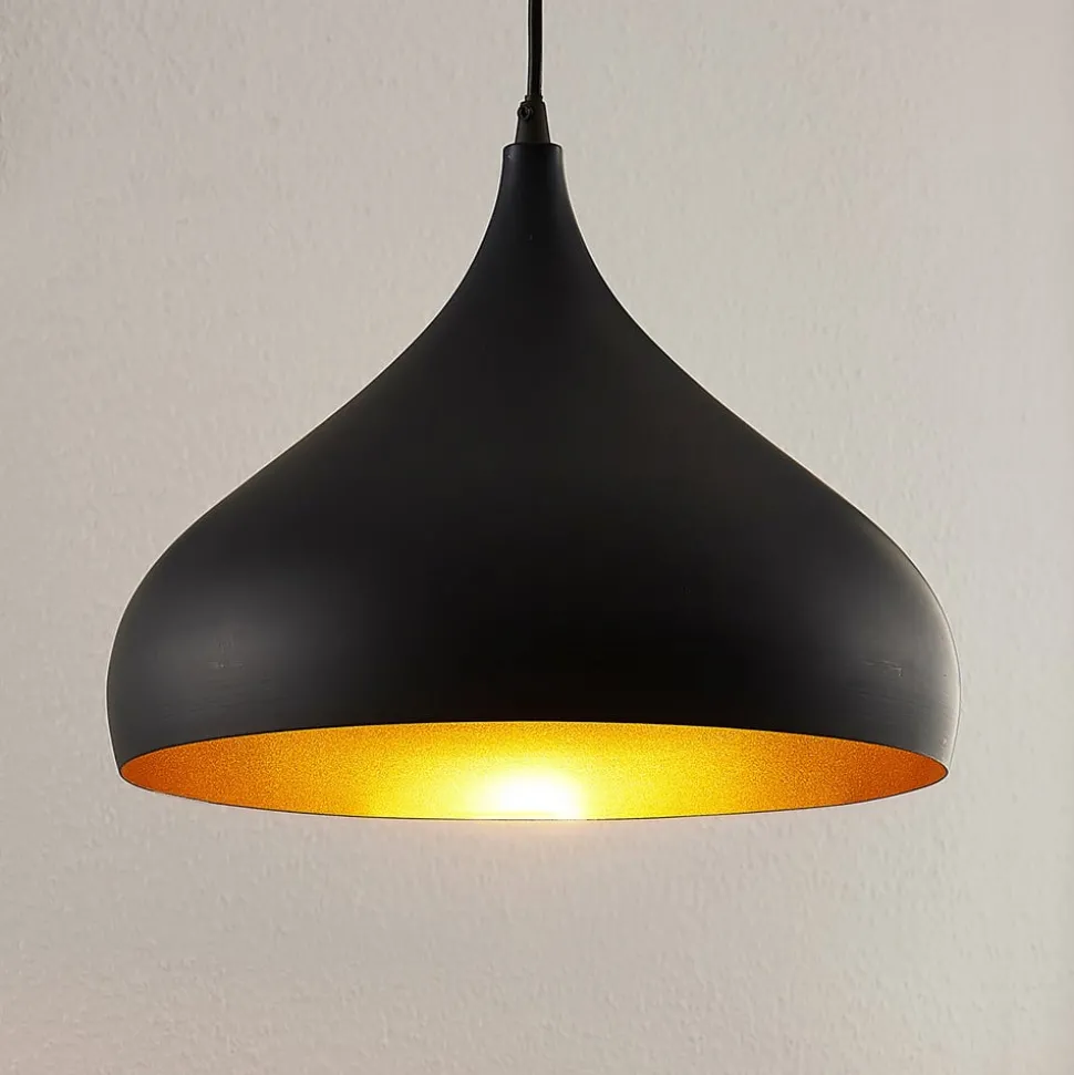 Lindby hanglamp Ritana, set van 2, zwart-goud, metaal, E27