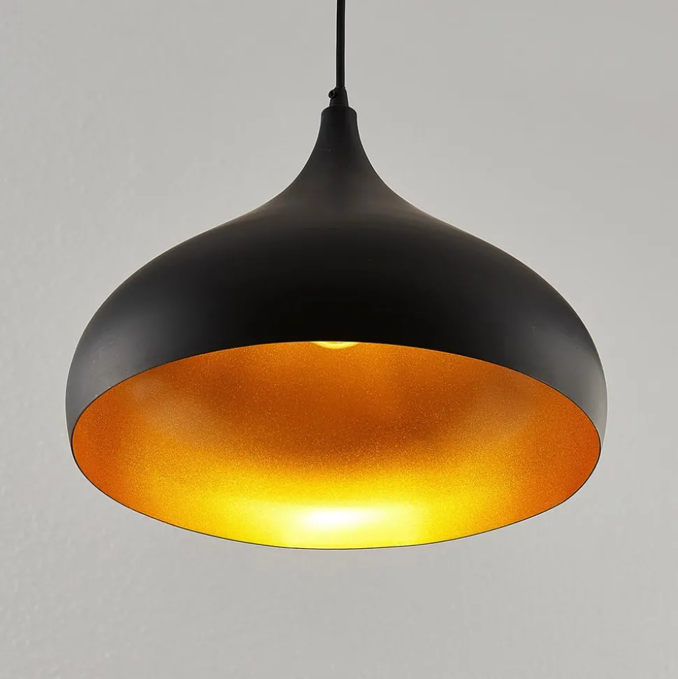 Lindby hanglamp Ritana, set van 2, zwart-goud, metaal, E27