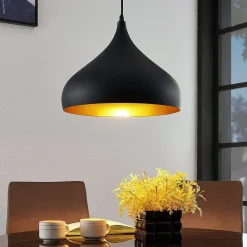 Lindby hanglamp Ritana, zwart-goud, metaal, Ø 31cm, E27