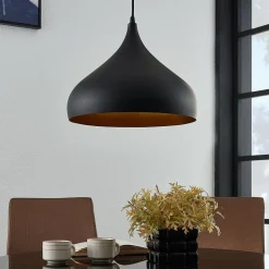 Lindby hanglamp Ritana, zwart-goud, metaal, Ø 31cm, E27
