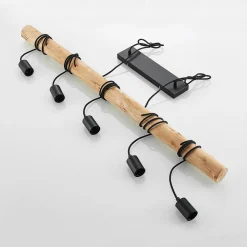 Lindby hanglamp Rom, 5-lamps, hout, touw, zwart, 116 cm