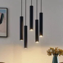 Lindby hanglamp Sanad, Ø 40 cm, 5-lamps, zwart, GU10