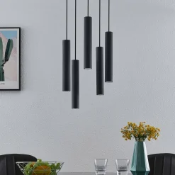 Lindby hanglamp Sanad, Ø 40 cm, 5-lamps, zwart, GU10