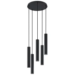 Lindby hanglamp Sanad, Ø 40 cm, 5-lamps, zwart, GU10
