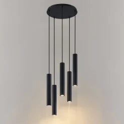 Lindby hanglamp Sanad, Ø 40 cm, 5-lamps, zwart, GU10