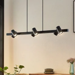 Lindby hanglamp Savoli, 116 cm, zwart, 6-lamps, staal