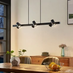 Lindby hanglamp Savoli, 116 cm, zwart, 6-lamps, staal