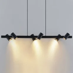 Lindby hanglamp Savoli, 116 cm, zwart, 6-lamps, staal