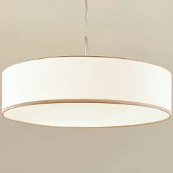 Lindby hanglamp Sebatin, Ø 50 cm, beige, stof, E27