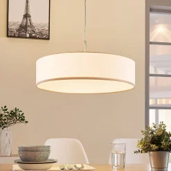 Lindby hanglamp Sebatin, Ø 50 cm, beige, stof, E27