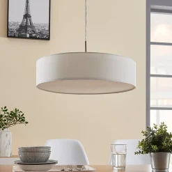 Lindby hanglamp Sebatin, Ø 50 cm, beige, stof, E27