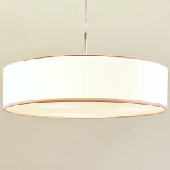 Lindby hanglamp Sebatin, Ø 50 cm, wit, stof, E27