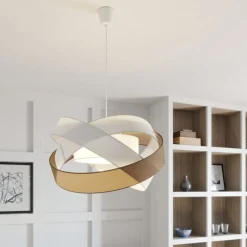 Lindby hanglamp Simaria, bruin/grijs/wit, Ø 60 cm, E27