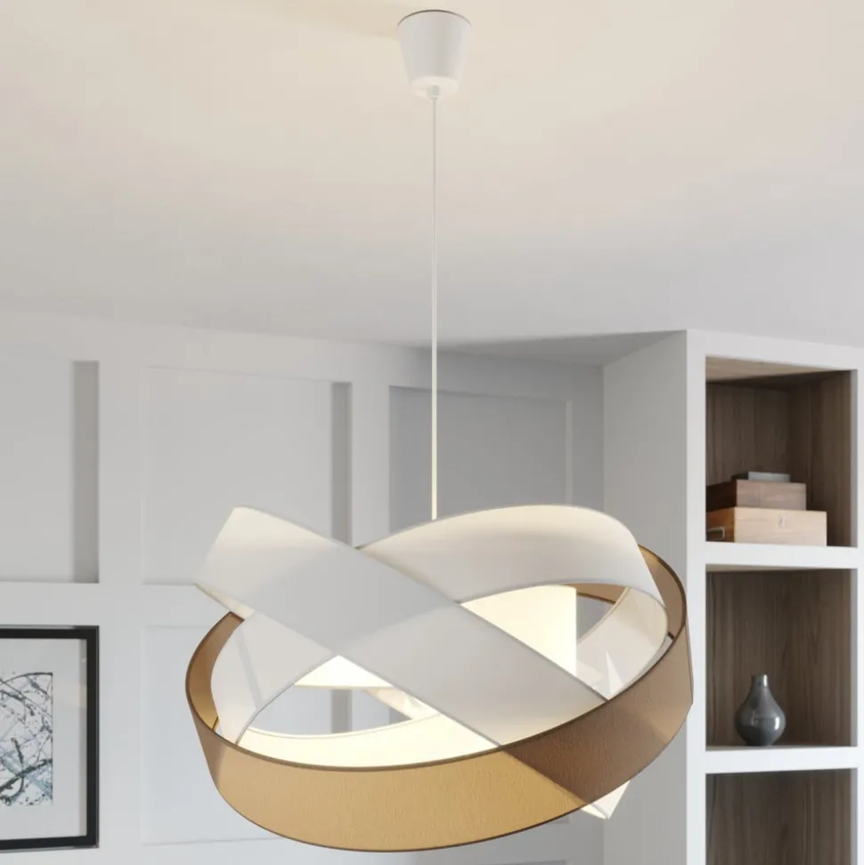 Lindby hanglamp Simaria, bruin/grijs/wit, Ø 60 cm, E27