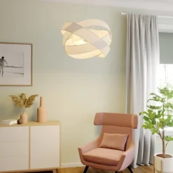 Lindby hanglamp Simaria, wit, textiel, Ø 60 cm, E27