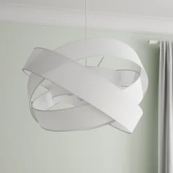 Lindby hanglamp Simaria, wit, textiel, Ø 60 cm, E27